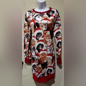 Oversized Kitten Ugly Christmas Sweater Dress
